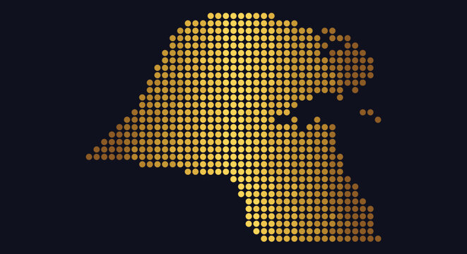 Kuwait Map Gold Dotted Vector on Dark Background &ndash; Luxury Halftone Silhouette for Premium Business Presentation Technology and Corporate Infographic Design