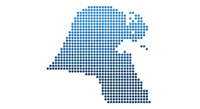 Kuwait Map Dark Blue Dotted Vector &ndash; Minimalist Halftone Silhouette Isolated on White Background for Data Visualization Business and Technology Infographic