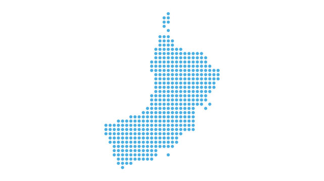 Oman Map Blue Dotted Vector &ndash; Minimalist Halftone Circle Silhouette Isolated on White Background for Technology Business Data Visualization and Infographic