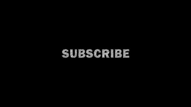 Subscribe text animation in scribble doodle sketch style isolated on black background. Hand drawn doodle scribble youtube subscribe highlight text animated white design elements looped motion graphics