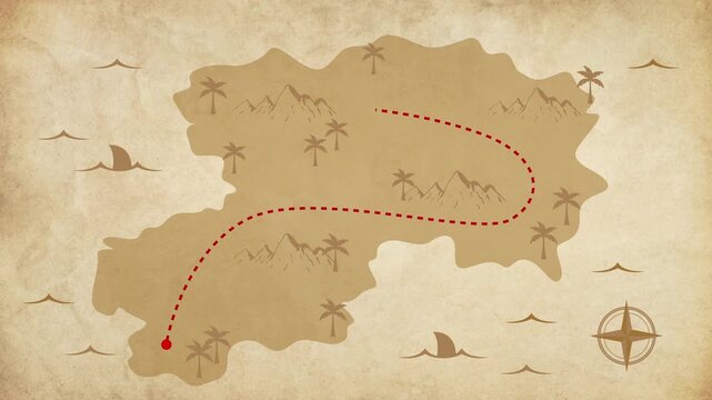 Scavenger hunt map animation adventure treasure route