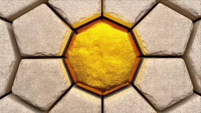 ビジネスシナジーのために所定の位置に収まる金色の石のパズルピース