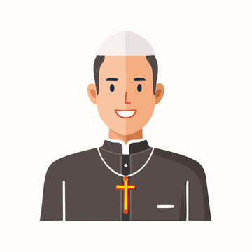 Illustration of a smiling Catholic priest wearing a cassock and a cross necklace