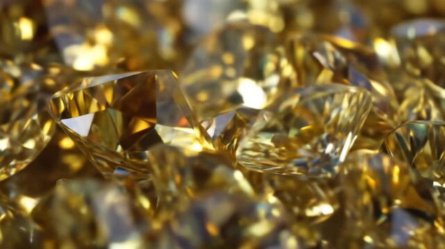 Close up of sparkling yellow diamonds with golden highlights