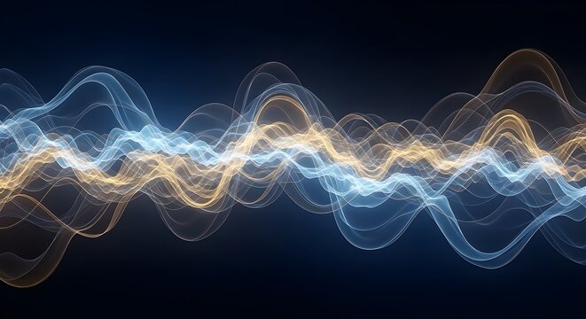 Abstract Dynamic Blue And Golden Wavy Lines Glowing Pattern On Dark Background
