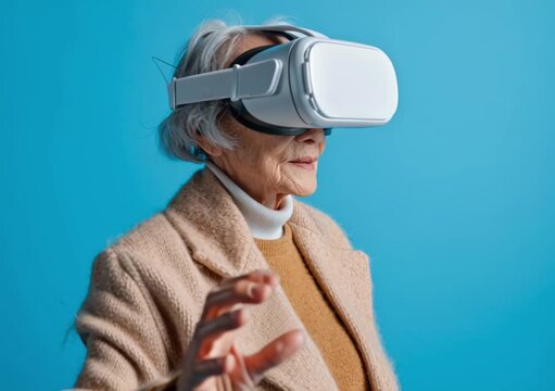 Personnes &acirc;g&eacute;es exp&eacute;rimentant la r&eacute;alit&eacute; virtuelle pour la recherche scientifique futuriste