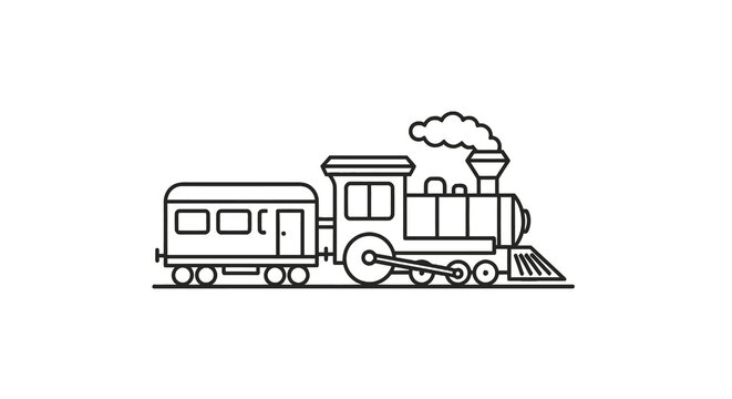 Minimalist Vector Train steam engine line art illustration
