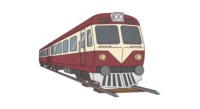 Vintage Style Red and Cream Vector Train on Tracks