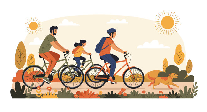 A cheerful, minimalist illustration featuring a bicycle and autumn foliage. Perfect for conveying themes of outdoor activity, wellness, or seasonal pr