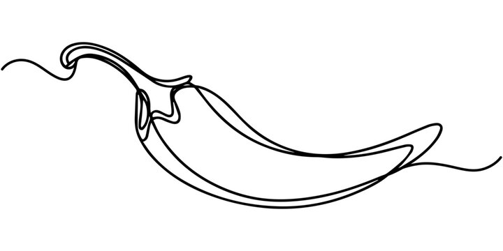 chilli continuous one line drawing, Chili Pepper One Line Art Continuous One Line Drawing Minimalist Chili Outline Icon Vector Illustration, Continuous line drawing of chili pepper. Single line vector