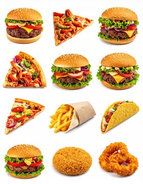 Fast food set and collection isolated on white background