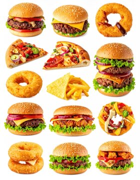 Fast food set and collection isolated on white background