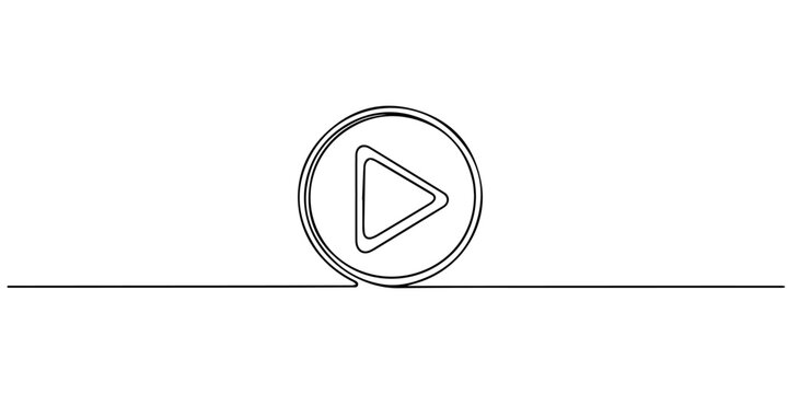 play button continuous one line drawing, Play button icon continuous one line drawing on white background minimalist streaming and multimedia video player symbol outline vector illustration, Play