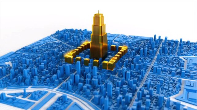 都市開発のために都市の模型へ組み込まれる塔