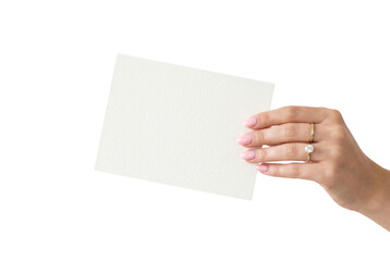 Obraz premium Woman's hand holding a blank white card