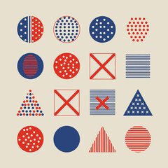 Obraz premium Abstract Geometric Shapes Pattern, Retro Design, Red Blue White Colors