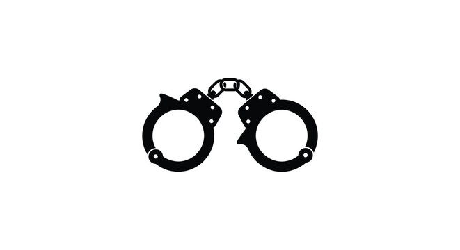A stark depiction of black handcuffs against a white background silhouette