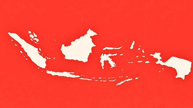 A map illustration of Southeast Asia with Indonesian country borders on a red background.