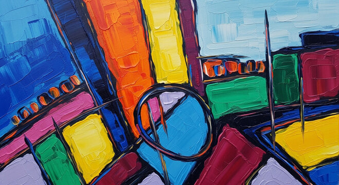 Colorful Abstract Acrylic Painting with Bold Brush Strokes and Textured Palette Art