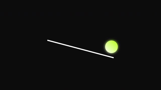 Glowing green sphere balancing on moving white line seesaw animation