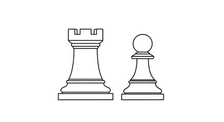A minimalist illustration depicts a black and white chess rook and pawn side by side high quality professional © VoDesign02