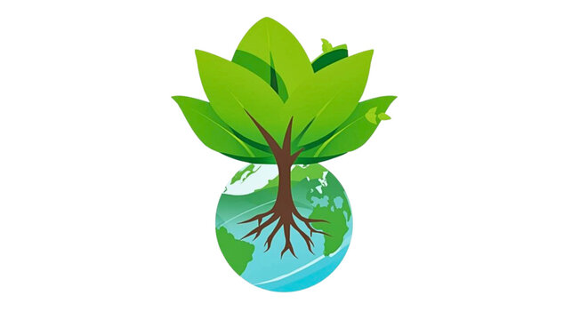A stylized illustration of a tree growing out of the Earth, symbolizing growth and harmony with nature, depicted in a vibrant and colorful style, referencing 149.svg.