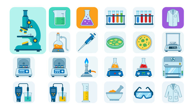 Scientists in lab coats conduct experiments with various equipment and tools.