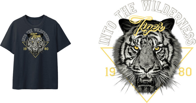 Strong tiger typography graphic t-shirt design with fierce animal illustration