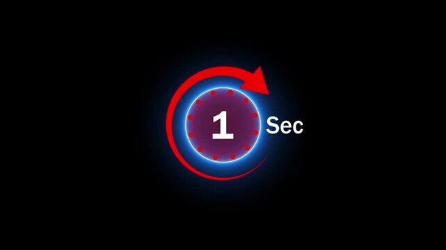 Animation video timer icon with 1 Sec, timer 1 Seconds countdown icon, motion graphic arrow Clock 1 Second icon, black background arrow 4k video animation,