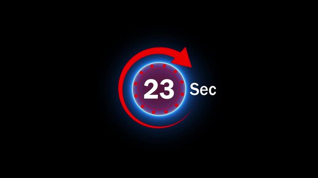 Animation video timer icon with 23 Sec, timer 23 Seconds countdown icon, motion graphic arrow Clock 23 Second icon, black background arrow 4k video animation,