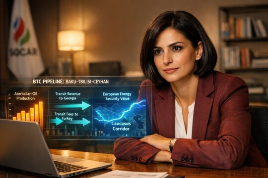 Energy Executive Analyzes BTC Pipeline Baku-Tbilisi-Ceyhan Data with Holographic Corridor Map