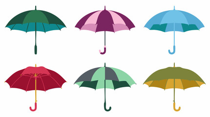 Fototapeta premium Set of six colorful flat design umbrellas on white background