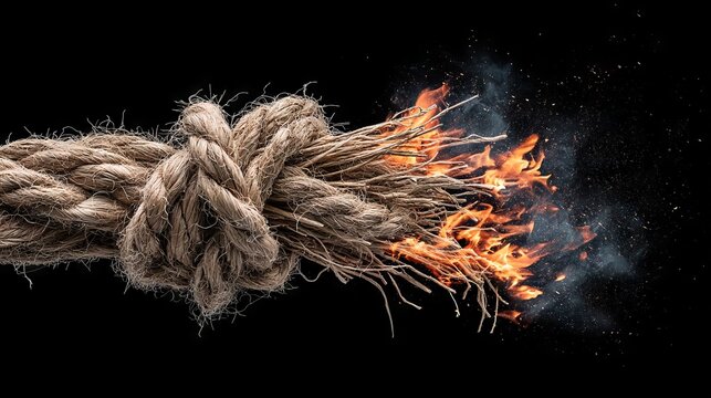 Bundle of Raffia Fibers Tied Loosely with Flames Igniting from Strands