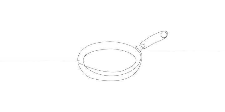 Continuous line drawing of Frying Pan on transparent background.