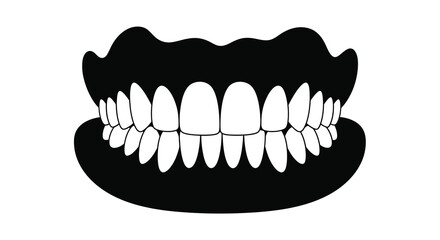 Black and white illustration of a full set of human teeth and gums © RKGolam