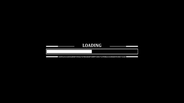 Cyberpunk loading bar animation with,Futuristic uploading progress bar with glitch effect isolated on black background,Computer cyberpunk loading screen,4k animation video.