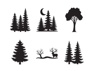Obraz premium minimalist night forest wildlife and moon vector illustration