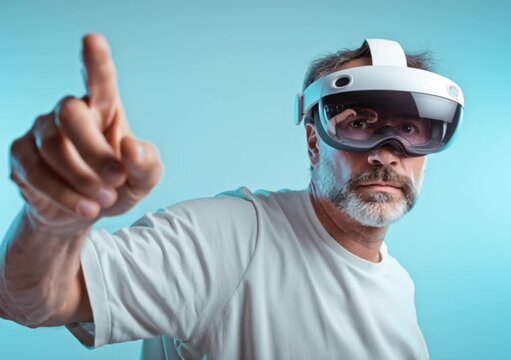 Personnes &acirc;g&eacute;es exp&eacute;rimentant la r&eacute;alit&eacute; virtuelle pour la recherche scientifique futuriste