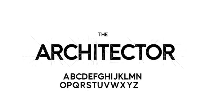 Architect font with blueprint lines for engineering and design
