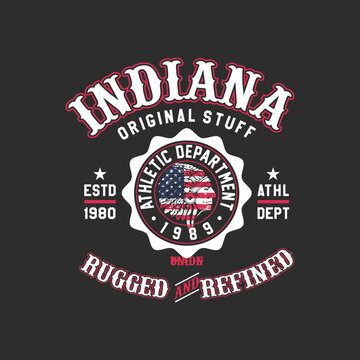 Typography Design with Indiana Rugged Refined words in Graphic Arts Stylet