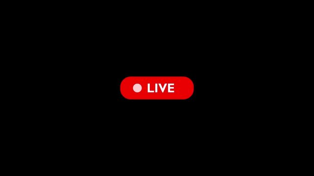 4k simple live streaming icon animation. Animated red button live streaming broadcast on a black background.4K animation video.