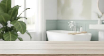 Fototapeta premium Bright and airy bathroom interior with modern fixtures and greenery