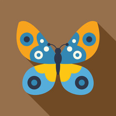 Fototapeta premium Butterfly illustration featuring yellow and blue wings with white and dark blue spots
