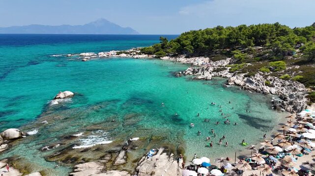 Sithonia Peninsula. Halkidiki, Greece. Kavourotrypes Beach also known as Portokali or Orange Beach. 
