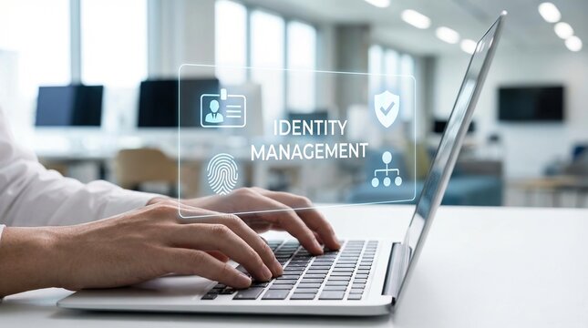 identity management cybersecurity biometric authentication data security digital identity privacy protection network security concept of modern enterprise data protection solutions.