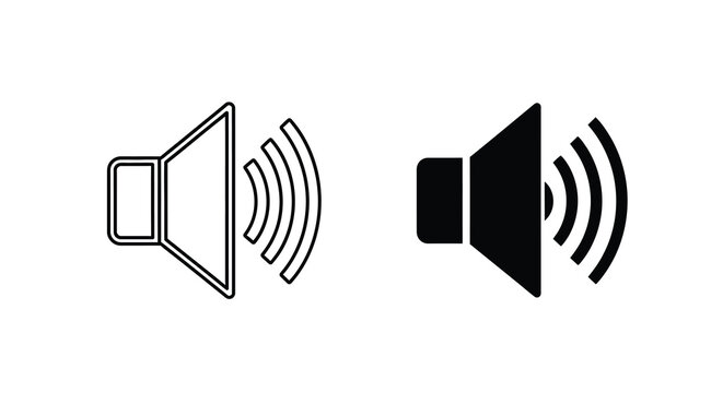 A minimalistic depiction showcases two speaker icons one outlined and one filled both emitting sound waves high quality