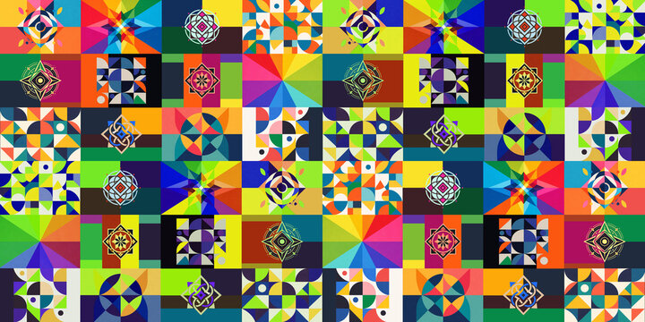 Vibrant Abstract Geometric Pattern Mosaic with Colorful Symmetry