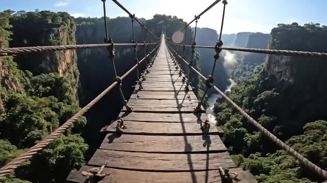 Suspension bridge crossing a deep canyon with a river below