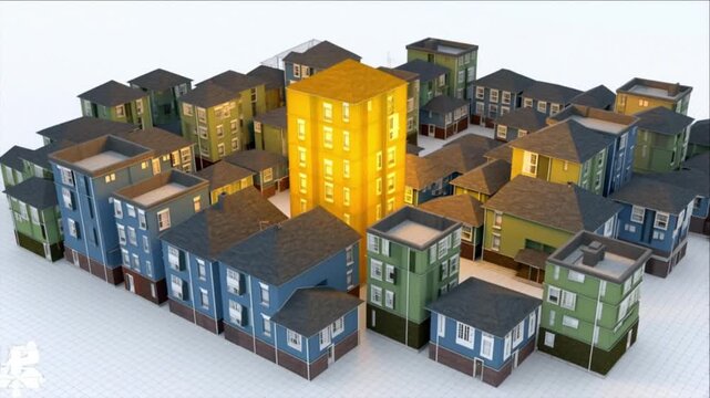 不動産開発のために都市模型へ組み込まれる金色の住宅タワー