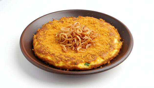 Authentic Betawi Kerak Telor, a spicy crusty omelet made with glutinous rice and topped with toasted coconut